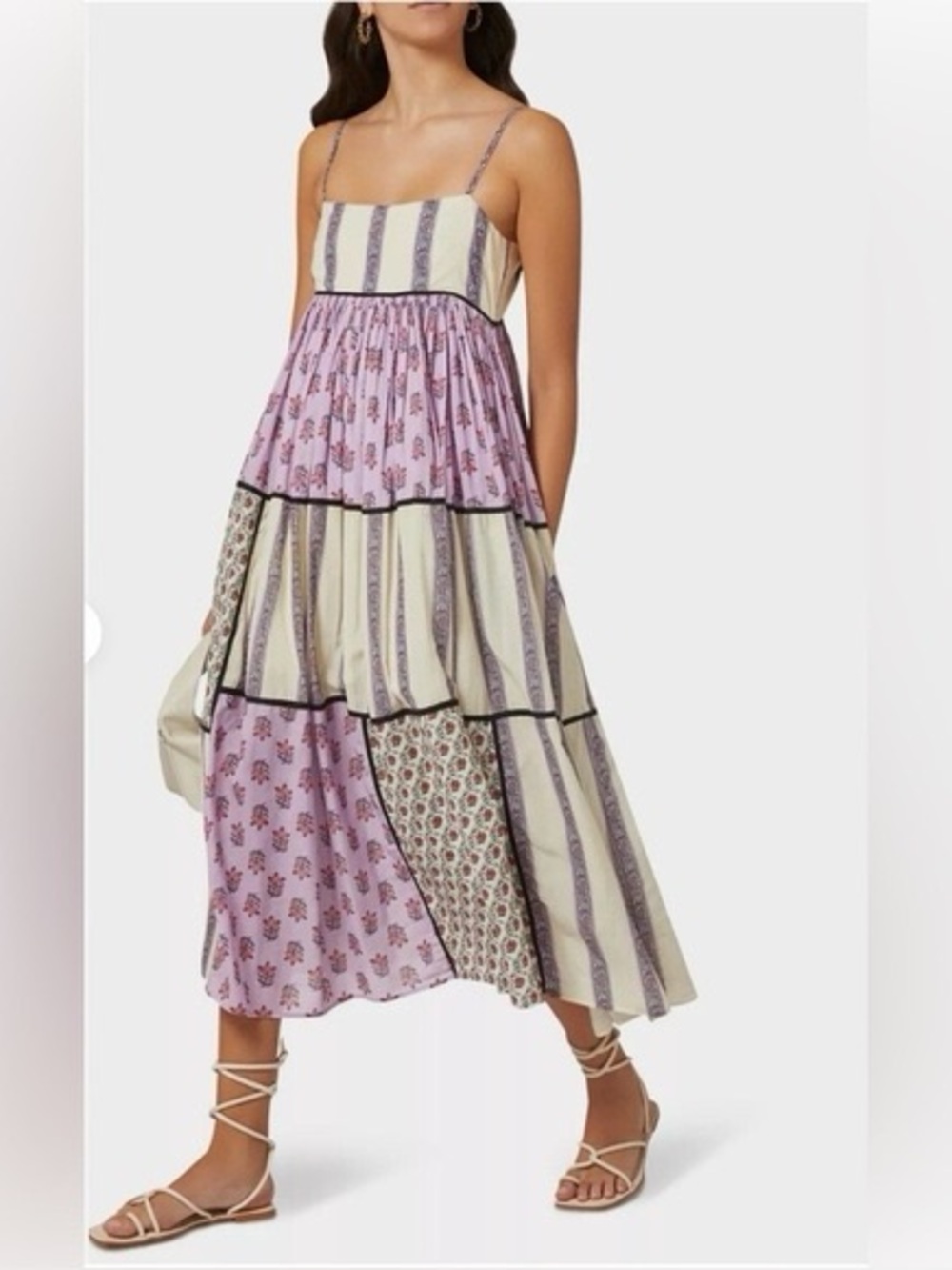 RHODE Saachi Lavender and Cream Floral Strap Dress